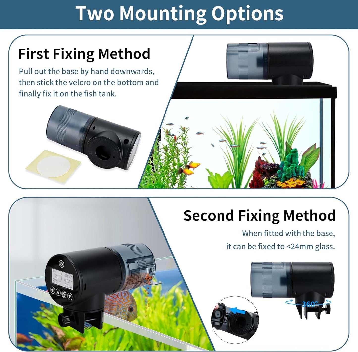 Lychee Aquarium Automatic Fish Feeder - Moisture-Proof-Automatic Timed Food Dispenser (Rechargeable) with Temperature Warning and LCD Display for Tank Ponds