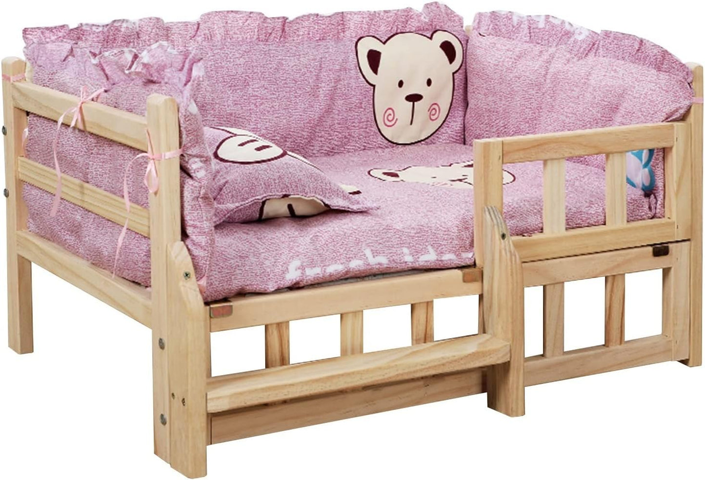 Pet Bed Small, Medium, Large Dogs and Pets Wooden Bed with Steps, Orthopedic Relief Indoor Outdoor Elevated Pet Nest for Older Dog, Easy Assemble (Color : Style3, Size : M-74x49x38cm/2