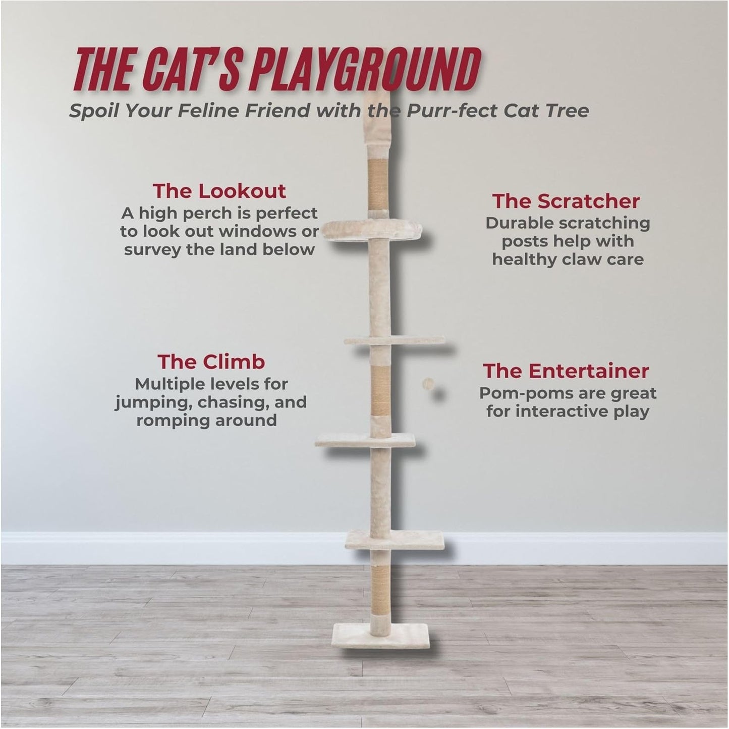 Trixie Kobe Cat Tree – Tall Cat Tower with Sisal Posts, Condo & Elevated Perch – Indoor Cat Furniture for Scratching & Climbing – Beige, 9.8" x 17.3" x 90.5"