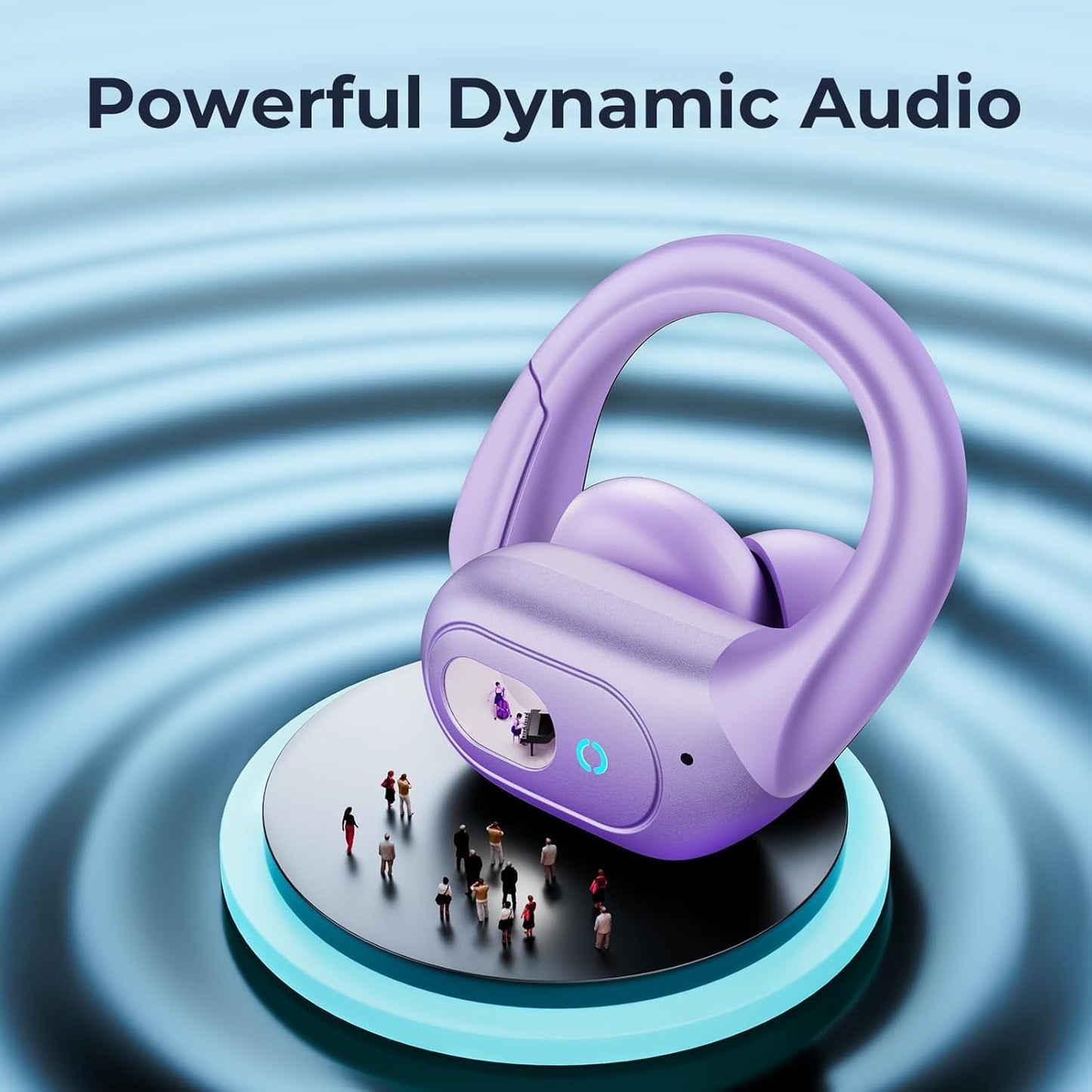 occiam Active Noise Cancelling Earbuds Wireless Bluetooth Headphones Ear Buds 90Hrs Playback Stereo Bass Earphones with Mic Over-Ear Hooks IPX7 Waterproof Headset for Work Sports Running Gym Purple