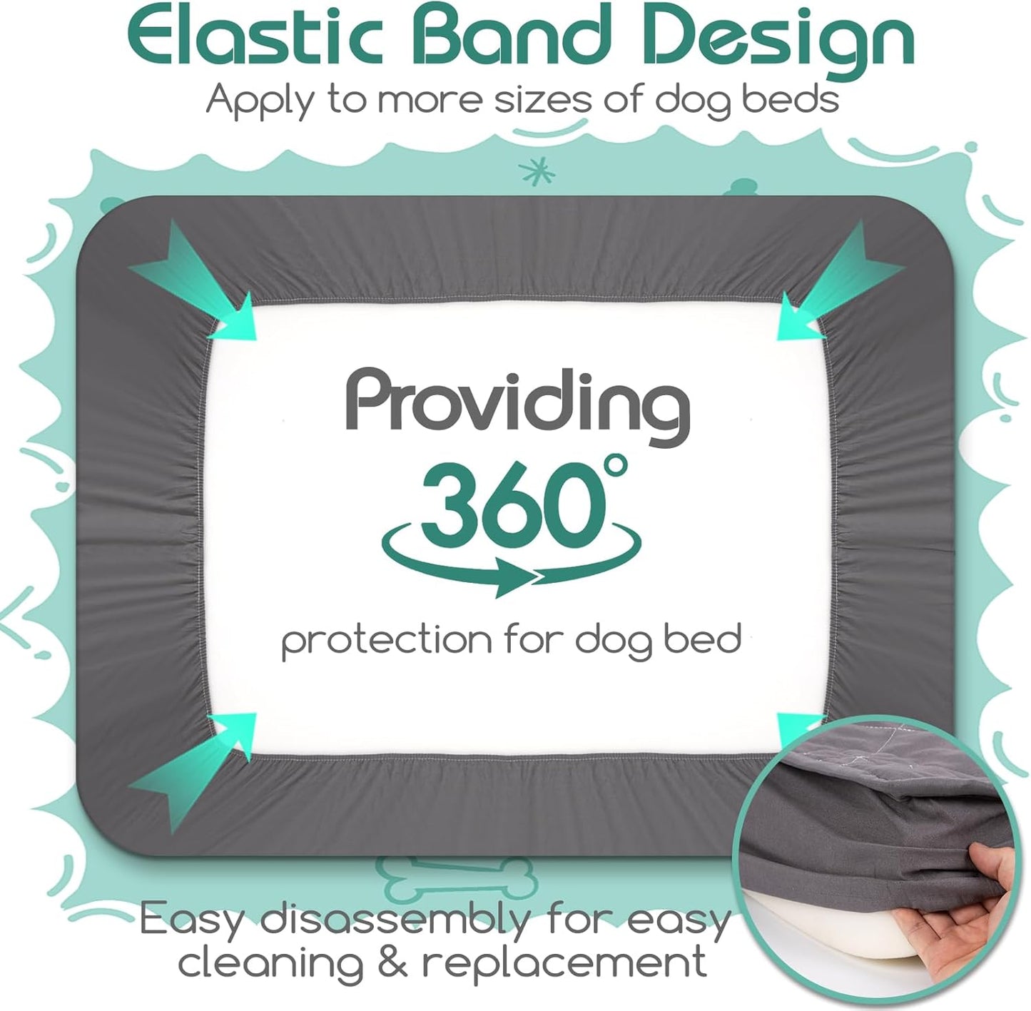 Waterproof Dog Bed Cover Replacement Washable 2 Pack, Soft & Noiseless Quilted Fitted Sheet with Elastic Band, Easy to Clean Dog Bed Sheets Pet Bed Liner for Dog/Cat - 36x27 Inch, Grey, Cover Only