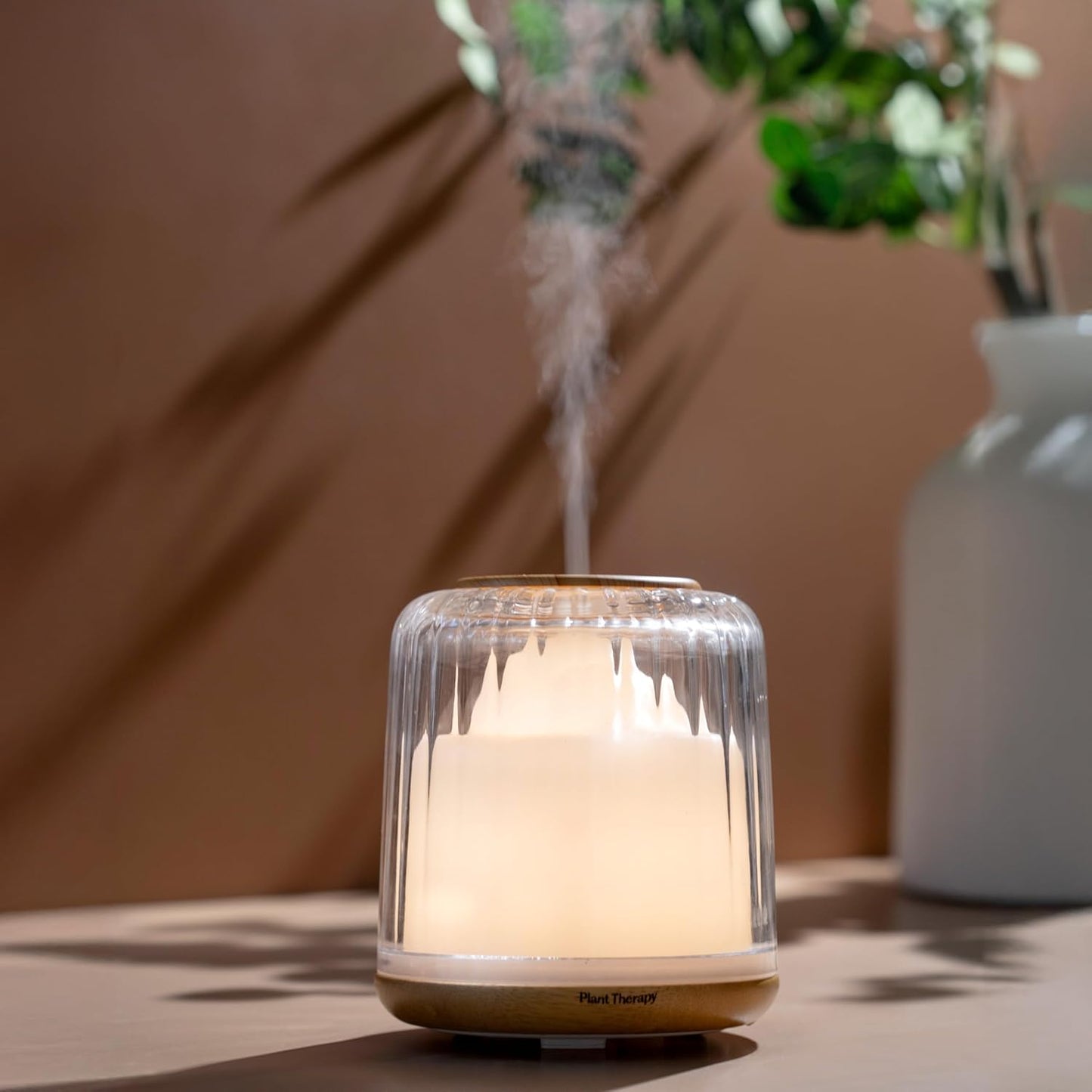 Plant Therapy Serenity Glass Diffuser, Elegant Glass Cover, Intermittent & Continuous Mist, Multiple Light Settings, Essential Oil Diffuser, 250 Square Feet Coverage