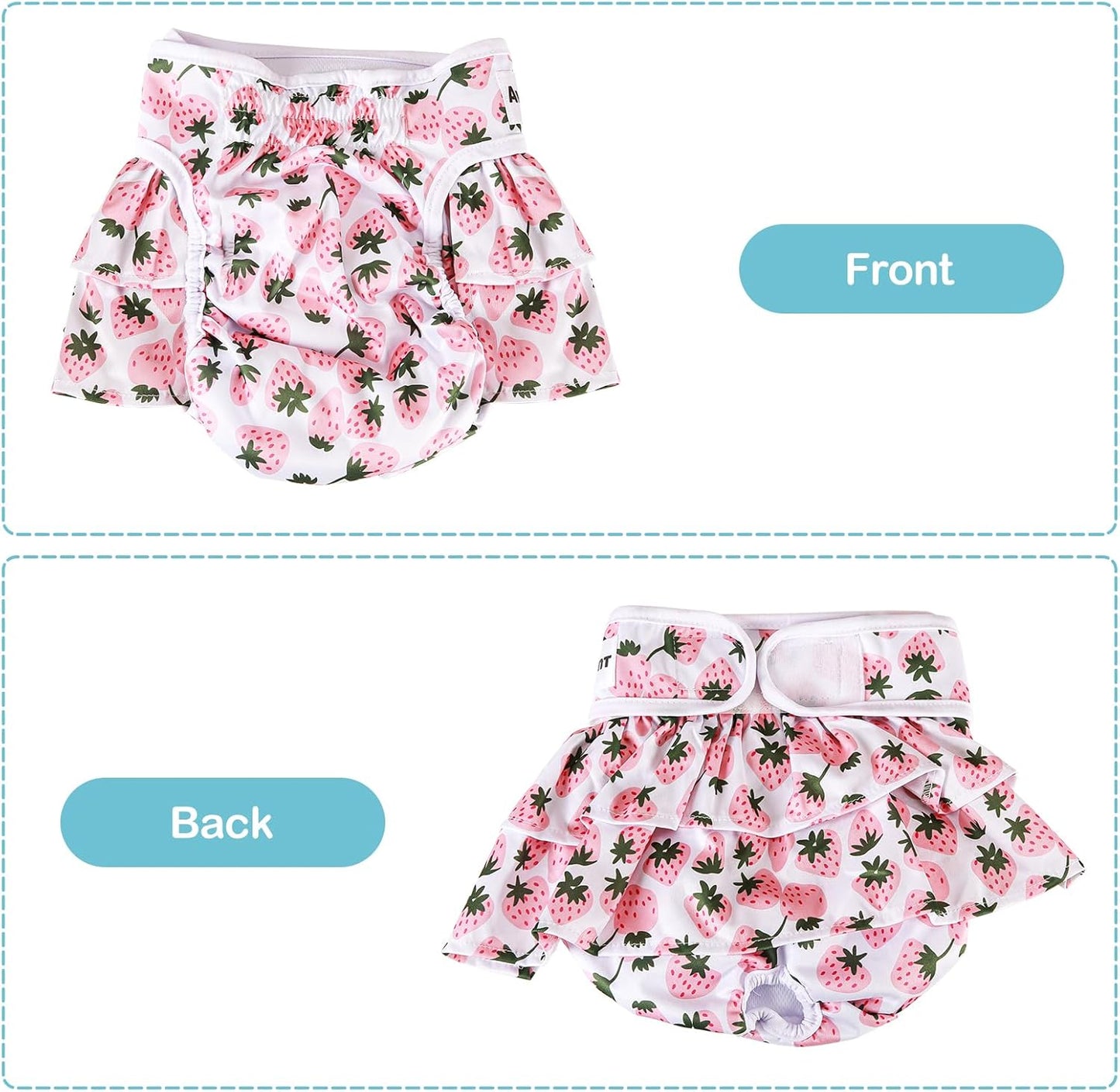Avont 3 Pack Washable Female Dog Diapers, Reusable Period Diapers Cover for Girl Doggies Heat Cycle, Incontinence -Strawberry/Orange/Cherry(XS)