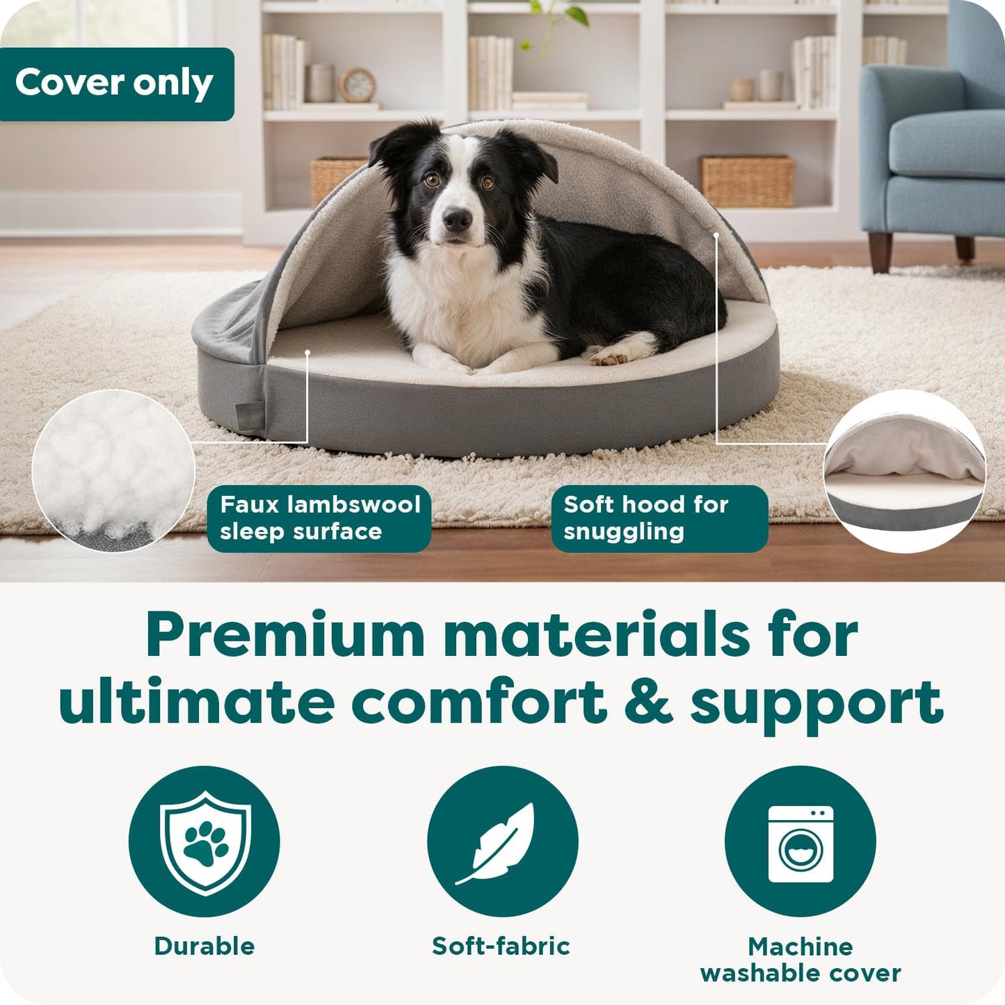FurHaven Replacement Dog Bed Cover for Sherpa & Suede Snuggery, Fits Cool Gel-Top Foam Beds & Solid Orthopedic Foam Beds, Machine Washable, Jumbo XL (44 inch), Gray