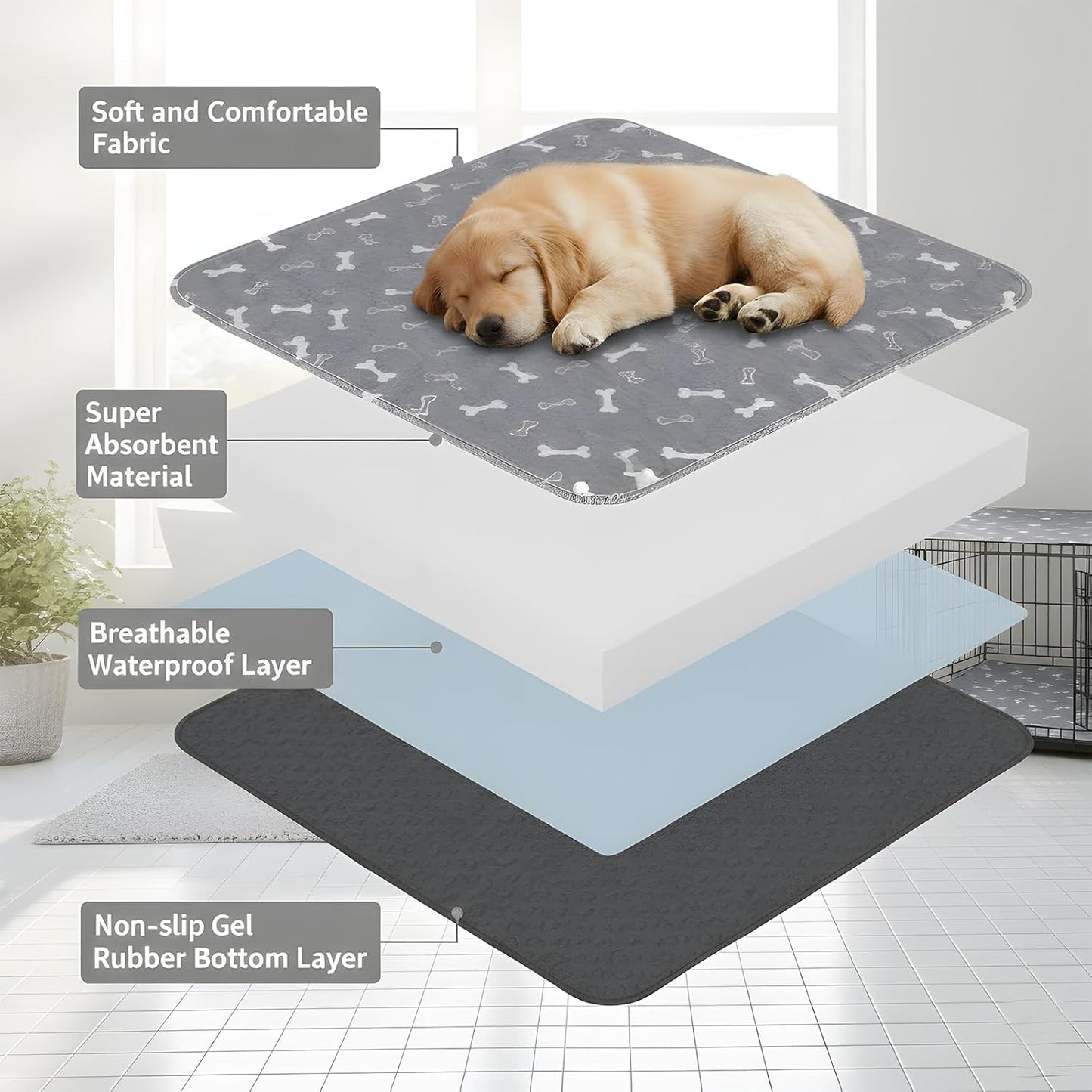 Puppy Pads with Pheromones, Washable Puppy Pee Pads for Dogs & Cats, Reusable Puppy Pads with Leakproof & Odor Control, Non-Slip Training Pads for Home and Travel 16" × 24"(Lint Roller Included)