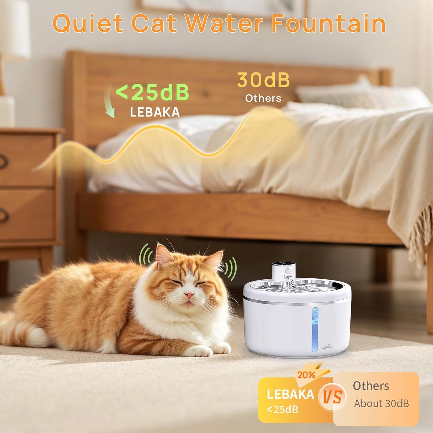Wireless Cat Water Fountain with Stainless Steel Tray, 102oz/3L Pet Water Fountain for Cats Inside, Cat Fountain for Drinking with Motion Sensor, Ultra Quiet Pump, Cats & Dogs Gifts-8Filters