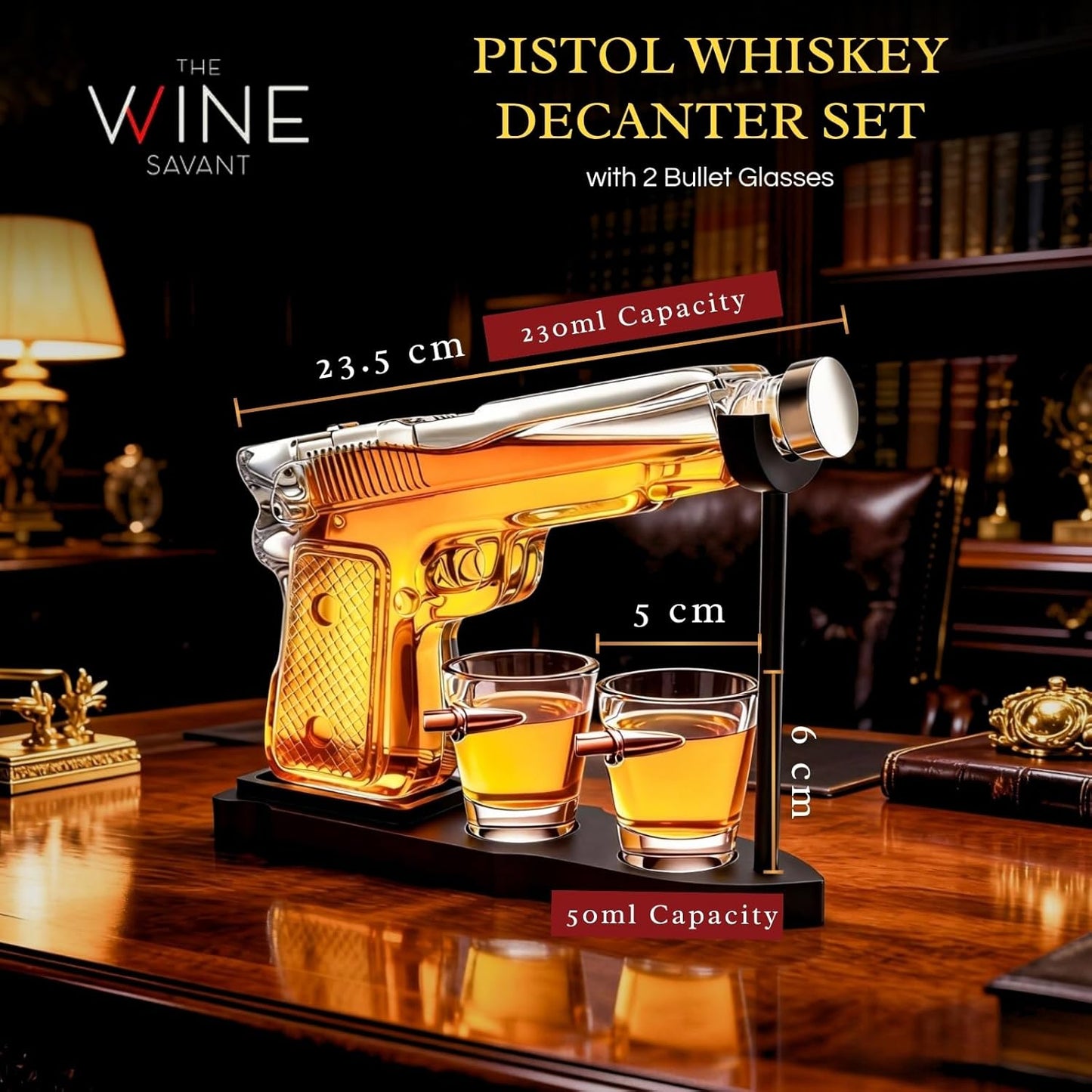 Whiskey Gun Decanter Set + 2 Bullet Glasses - Birthday Pistol Gifts for Men, Boyfriends Who Have Everything, Whiskey Gifts for Dad, Father, Husband, Boyfriend & Military Enthusiasts, Liquor Dispenser