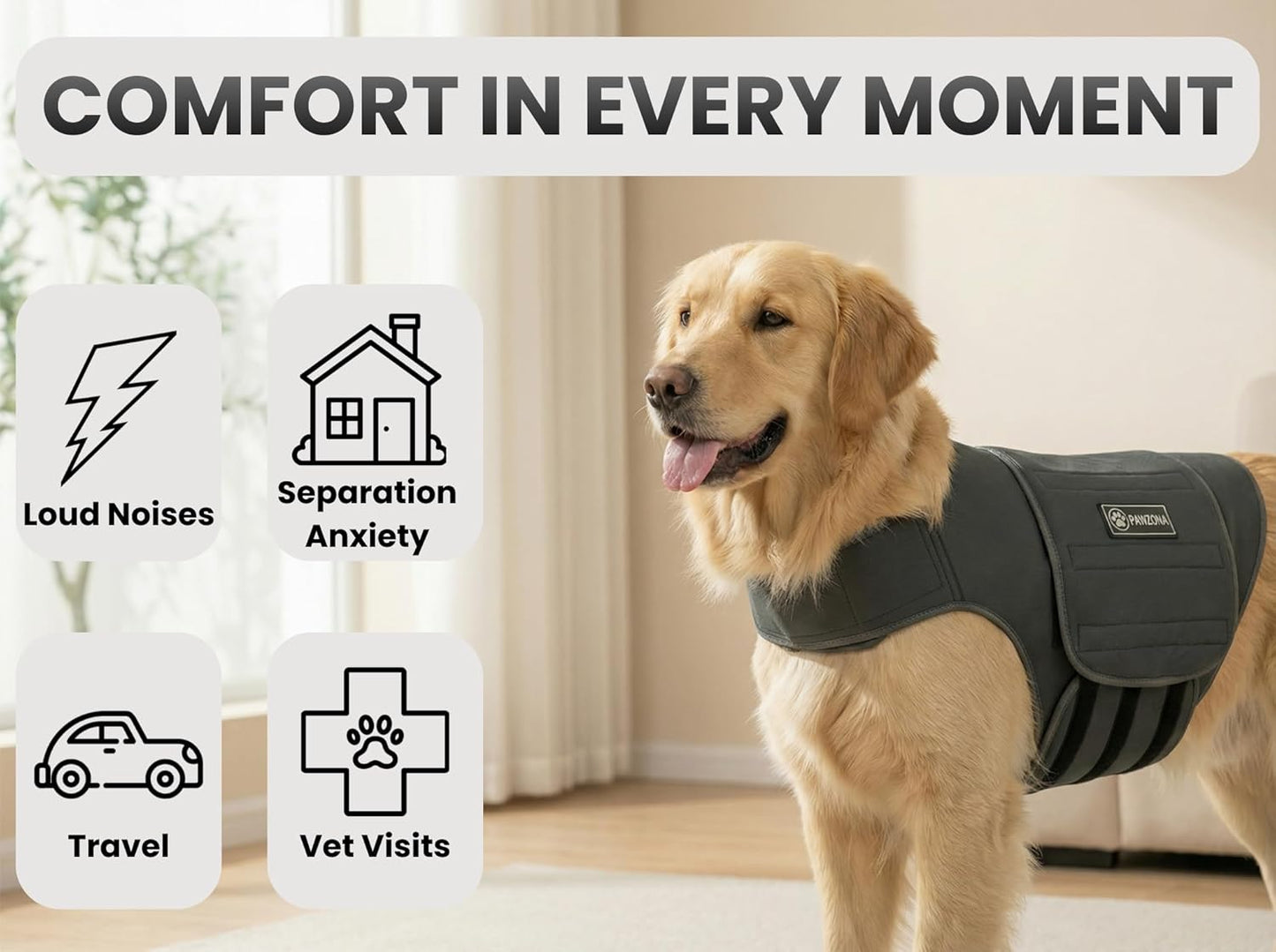 Dog Anxiety Vest – Calming Vest & Compression Shirt for Dogs, Helps with Stress, Separation Anxiety & Thunder, Comfortable & Breathable Jacket Alternative (Large)