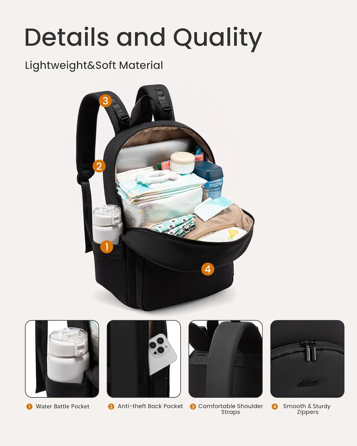LOVEVOOK Diaper Bag Backpack, Large Puffy Baby Bag with Changing Pad Insulated Pockets Stroller Straps, Waterproof Diaper Backpacks for Mom Dad, Ivory