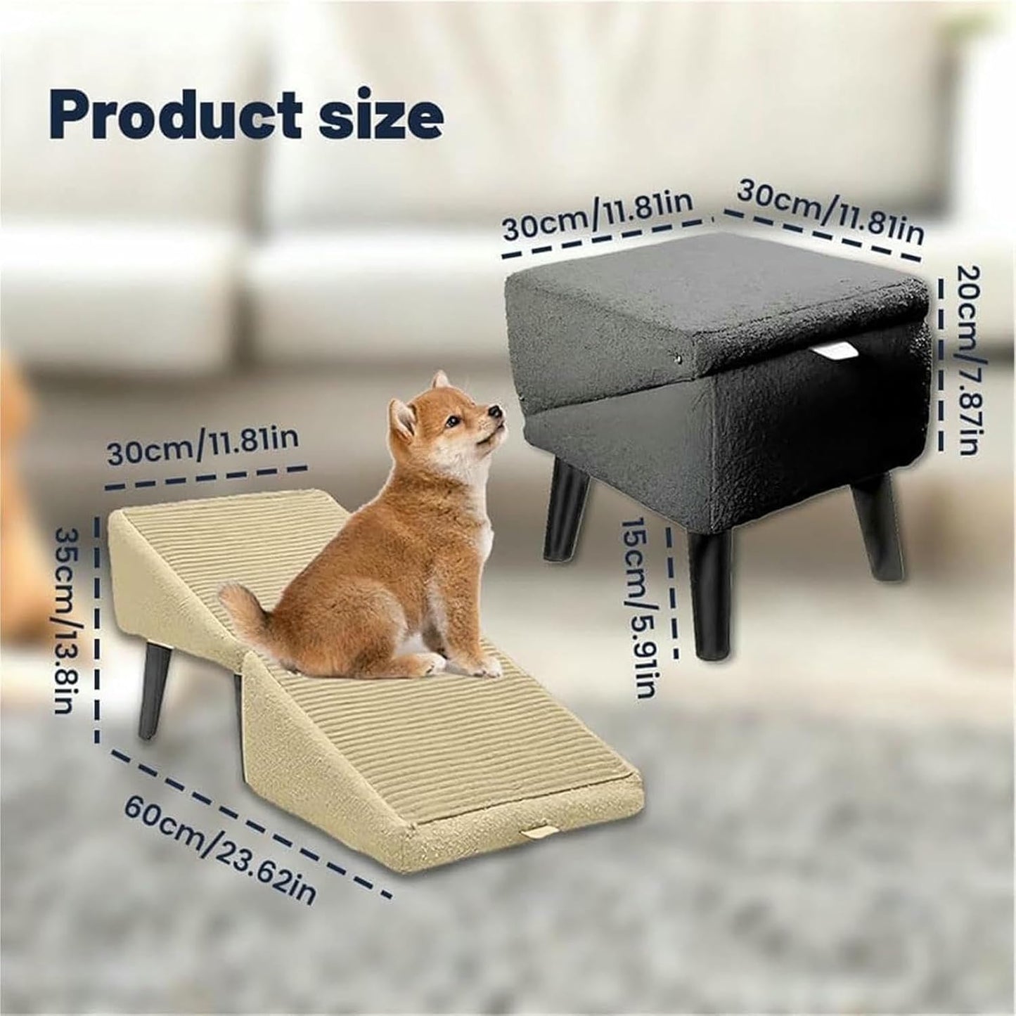 Split Ottoman Dog Ramp, Folding Non-Slip Dog Ramp and Ottoman for Small Medium Senior or Injured Dogs and Cats,Portable Pet Stairs for Bed Sofa and Couch