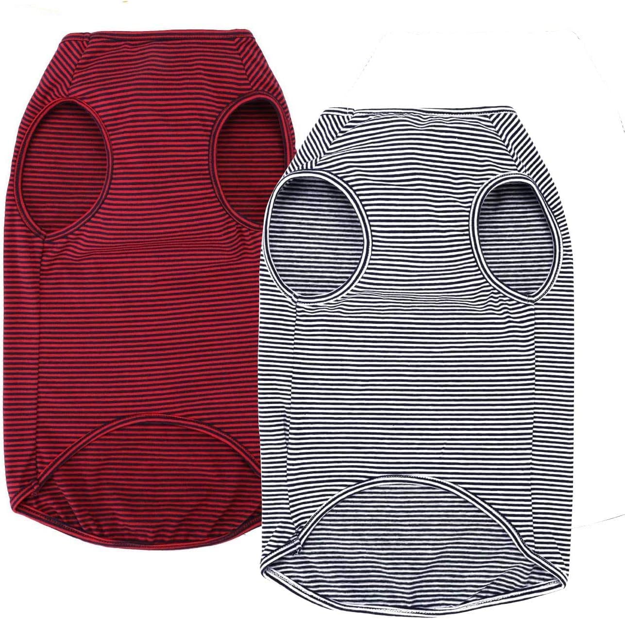 WEONE Dog Summer T-Shirts Striped Cotton Vest,Pet Breathable Soft Basic Clothes for Small Medium Larg Boy Girl Dogs,S