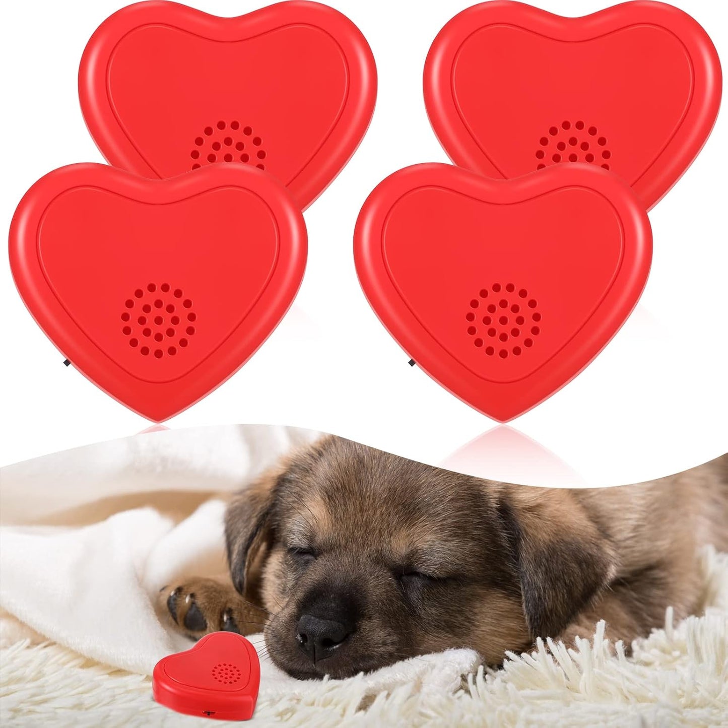 Wettarn 4 Pcs Heartbeat Replacement Puppy Soother Heartbeat Simulator for Dogs Pets Red Simulator Toys for Cats Dog Anxiety Relief Sleep Aid Calming