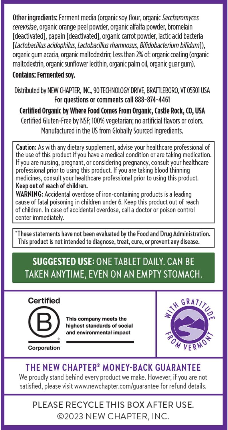 New Chapter Women’s Multivitamin, Iron, B6, B12, Biotin for Hair Growth, D3, Vit C, Zinc for Immune & Stress Support, Gentle on an Empty Stomach, One Daily, Non-GMO, Gluten-Free, 18+, 72 Tablets