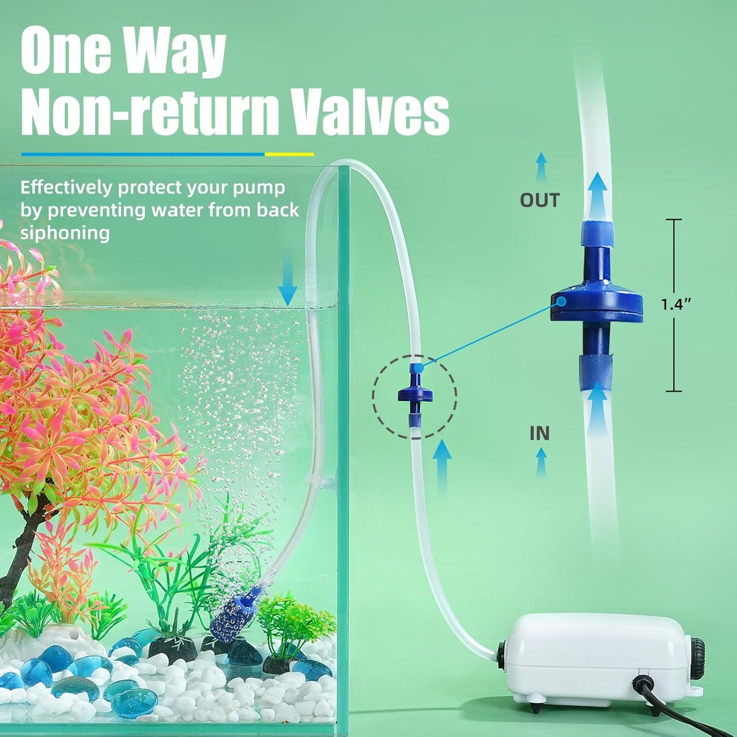 AQUANEAT 14Feet Aquarium Airline Tubing, Standard 3/16" Tubing, Air Pump Accessories,with Air Stones, Check Valves, Suction Cups and Connectors (Clear)