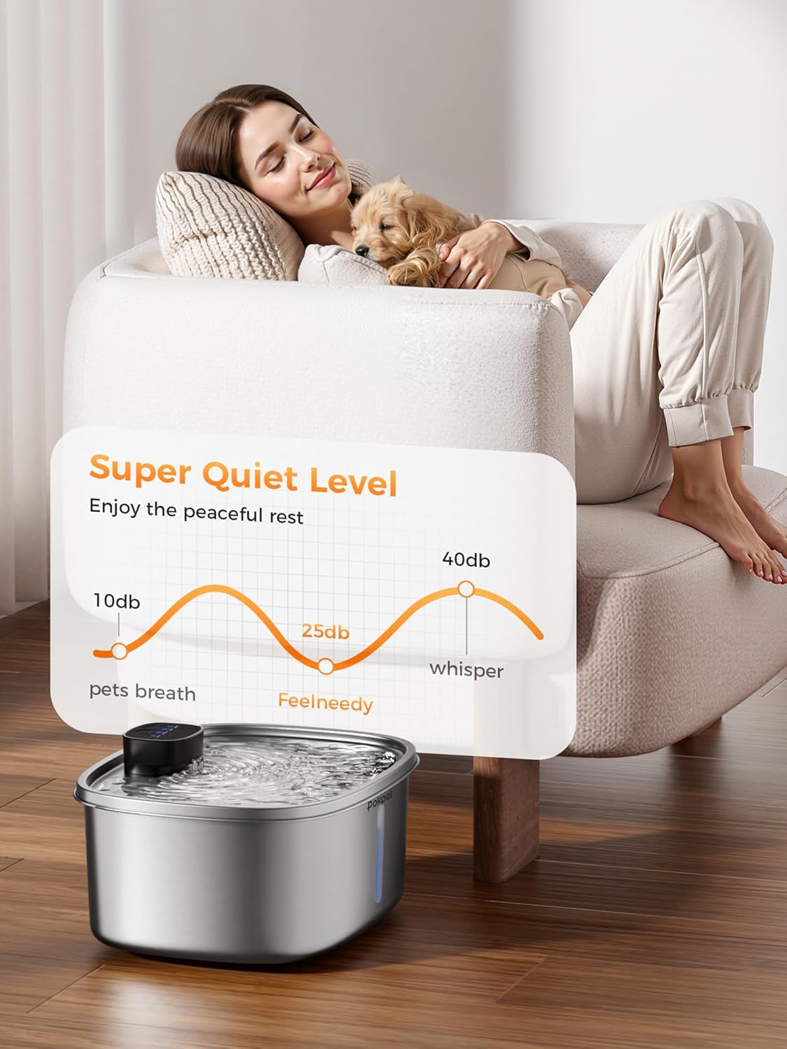 Water Fountain for Dogs Home Outdoor Multi-Pet Stainless Steel 10L/2.64gal Wireless Large Dogs Motion Sensor Dispenser Filtered Cordless Bowl Waterer -Wireless Stainless Steel&1Filters