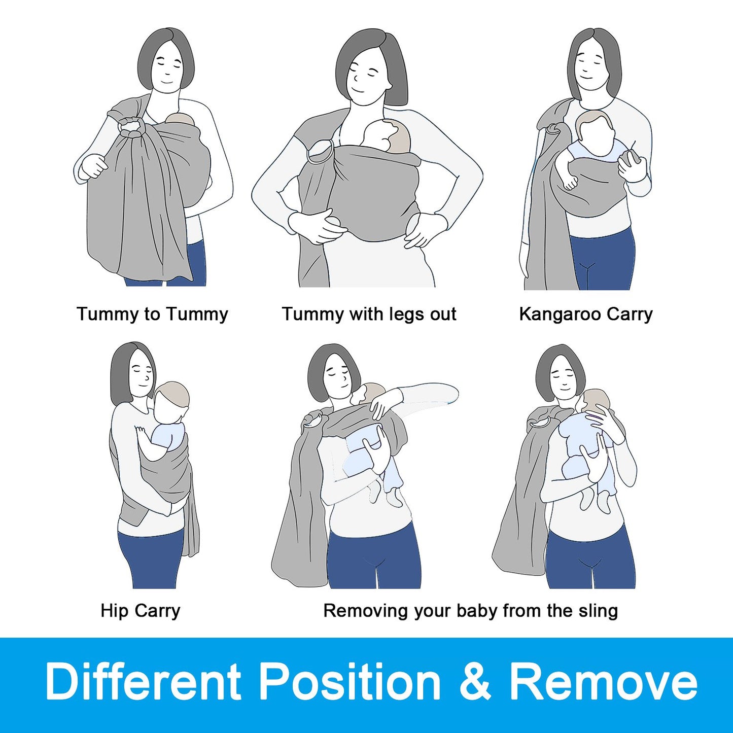 Baby Water Ring Sling Carrier | Lightweight Breathable Mesh Baby Wrap for Infant, Newborn, Kids and Toddlers | Perfect for Summer, Swimming, Pool, Beach | Great for Dad too Grey