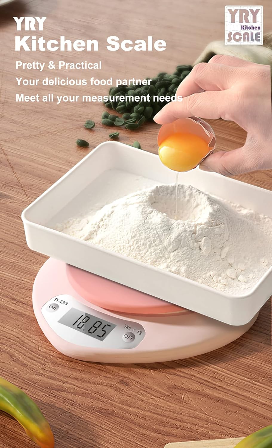 YRY Pink Kitchen Scale - Large LCD, Tare Function, 11 lbs Capacity, 0.03 oz Precise Graduation - Perfect Food Scale for Baking & Cooking, ML & Oz Unit for Liquids and Solids (Pink 5kg/1g)