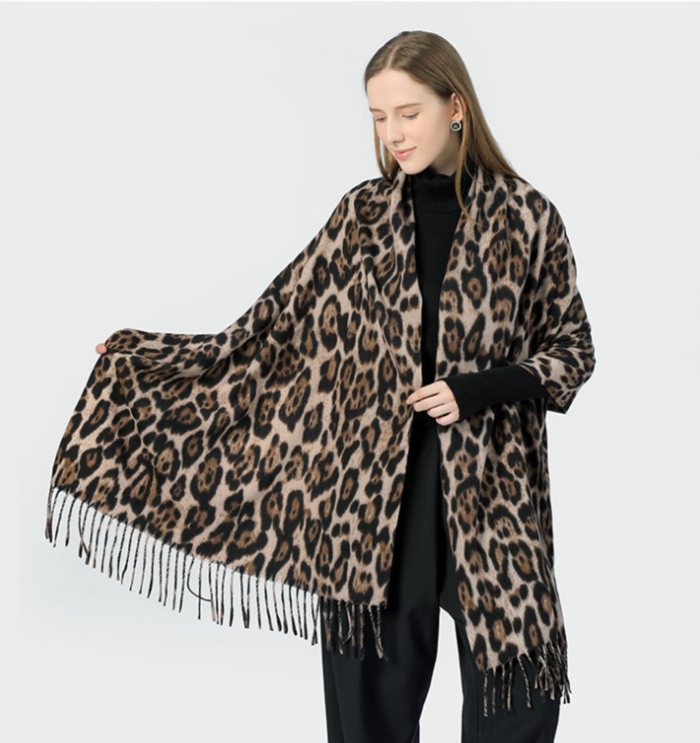 Women's Leopard-Print-Winter-Scarf Soft Cashmere Feels Warm-Shawl Scarves Long Blanket Wraps
