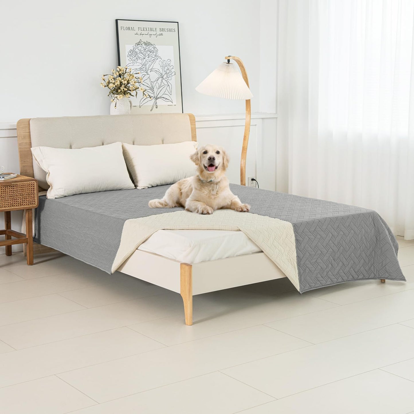 BOCTOPUG Dog Bed Cover for Pets Blankets Rug Pads for Couch Protection Waterproof Bed Covers Dog Blanket Furniture Protector Reusable Changing Pad (Light Grey+Ivory, 82"x82")