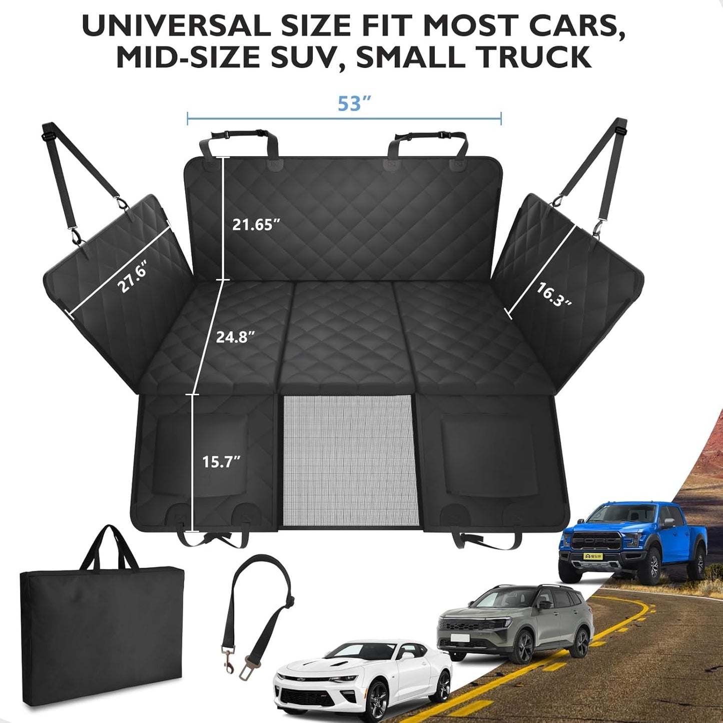 Back Seat Extender for Dogs-Large Space, Upgraded Egg Crate Foam Soft Dog Car Seat Cover Holds 420lb, Sturdy Backseat Extender for Dogs, Waterproof Pet Car Bed Dog Hammock for Car, SUV, Truck