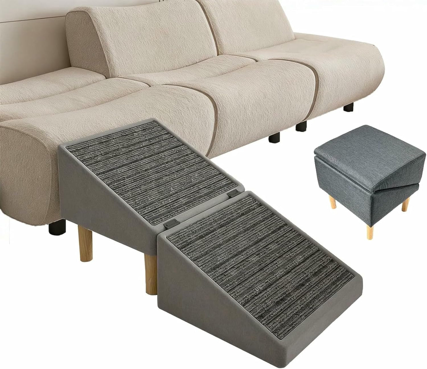 Dog Ramp Steps, Split Ottoman Dog Ramp,Gentle 23° Incline Foldable Pet Stairs for Small Medium Older Dogs and Cats,Removable Washable Anti-Slip Mat