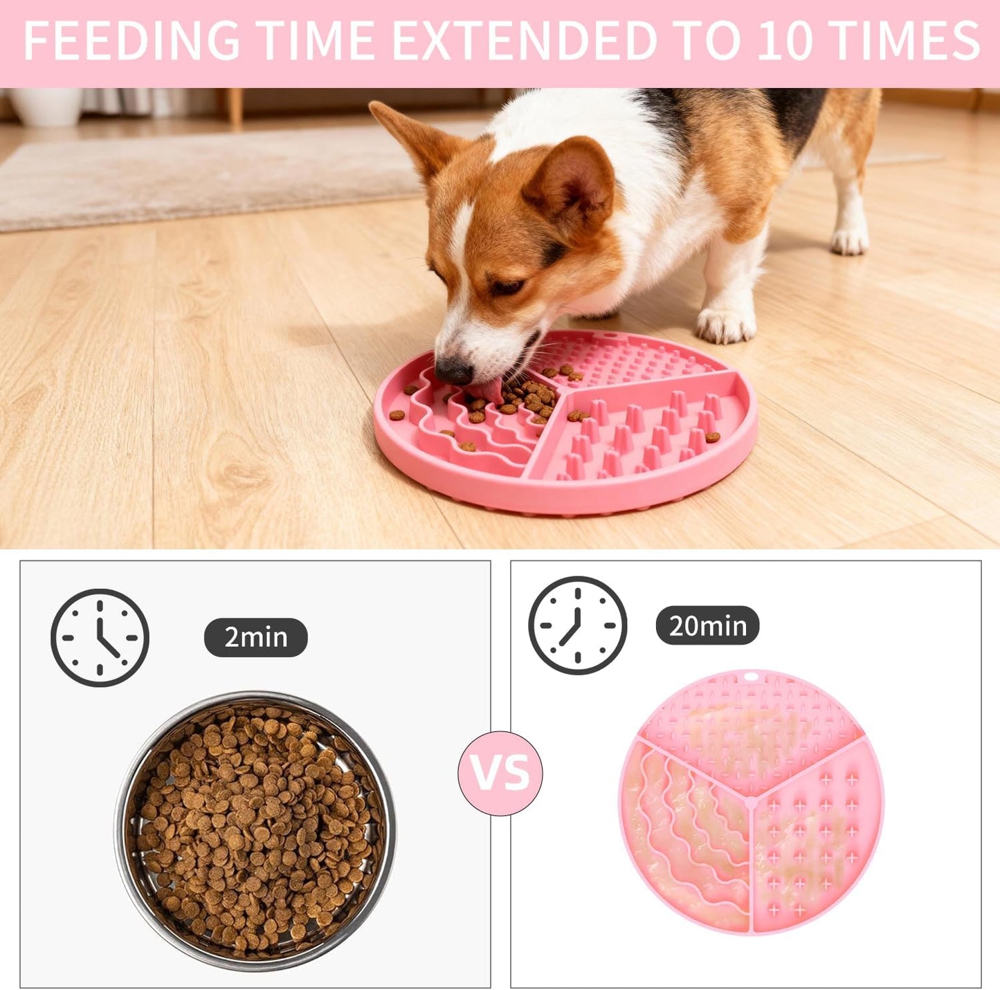 Silicone Slow Feeder Dog & Cat Bowl | Puzzle Cat Feeder for Slow Eating, Non-Slip Fun Pattern, Mental Enrichment, Digestion & Bloat Relief | Interactive Pet Enrichment Bowl, Prevents overeating (Pink)
