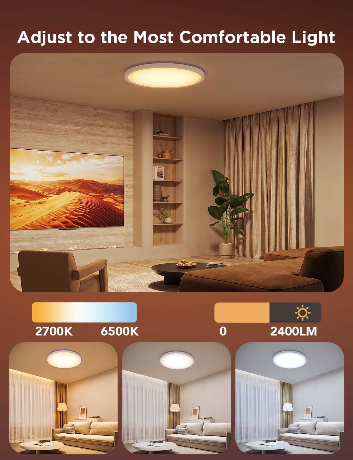 Govee Smart Ceiling Light, RGBIC LED Ceiling Light Fixture, 2400LM Flush Mount Light Fixture, DIY Colors, Works with Alexa, 2200K-6500K Lights for Bedroom, Living Room,12 Inch, 1 Pack (White)