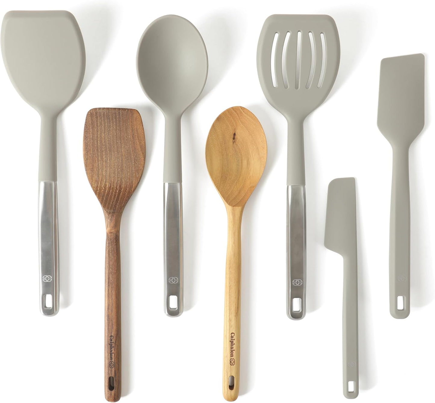 Calphalon Prime 7 Piece Sillicone and Teak Wood Kitchen Tool & Gadget Set - Taupe