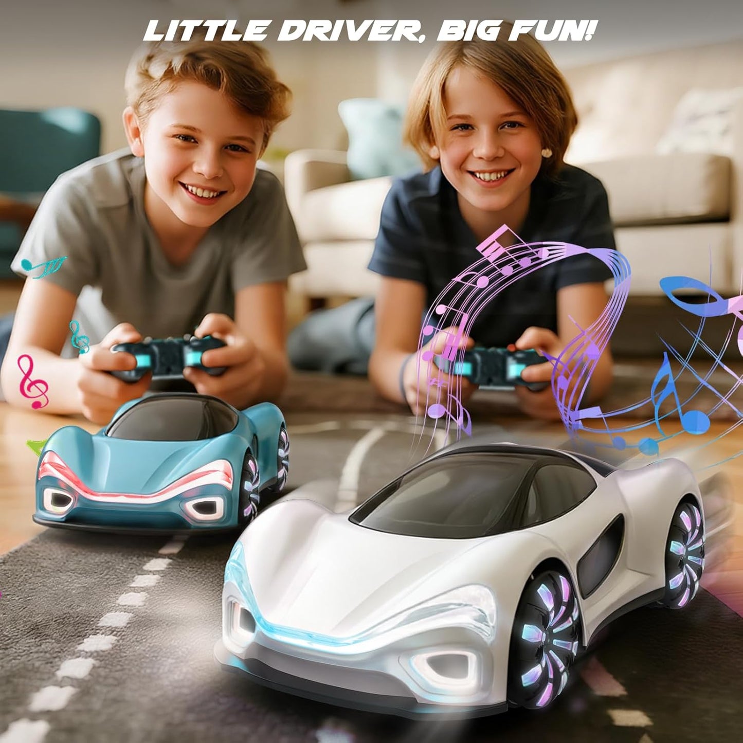 SIMREX Gesture Sensing Remote Control Car with Charging Dock - 360° Rotate Drift RC Stunt Car Toy, 40 Min Playtime, Dual Control, Spray Mist & LED Lights, Birthday Gift for Kids Boys Girls（White）