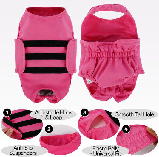 Lelepet Dog Diapers Female Washable, Reusable Puppy Doggie Pet Panties for Dogs in Heat, Adjustable Dog Diapers with Suspenders for Small Medium Large Dogs in Heat, Period, Incontinence, Pink XL