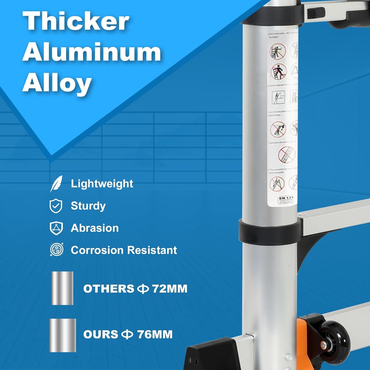 16.5 FT Telescoping Ladder with Hooks, Adjustable Multi-Purpose Collapsible Extension with Stabilizers & Wheels, Heavy Duty 330 lbs Max Capacity, Ideal for Home and Outdoor Work, Silver