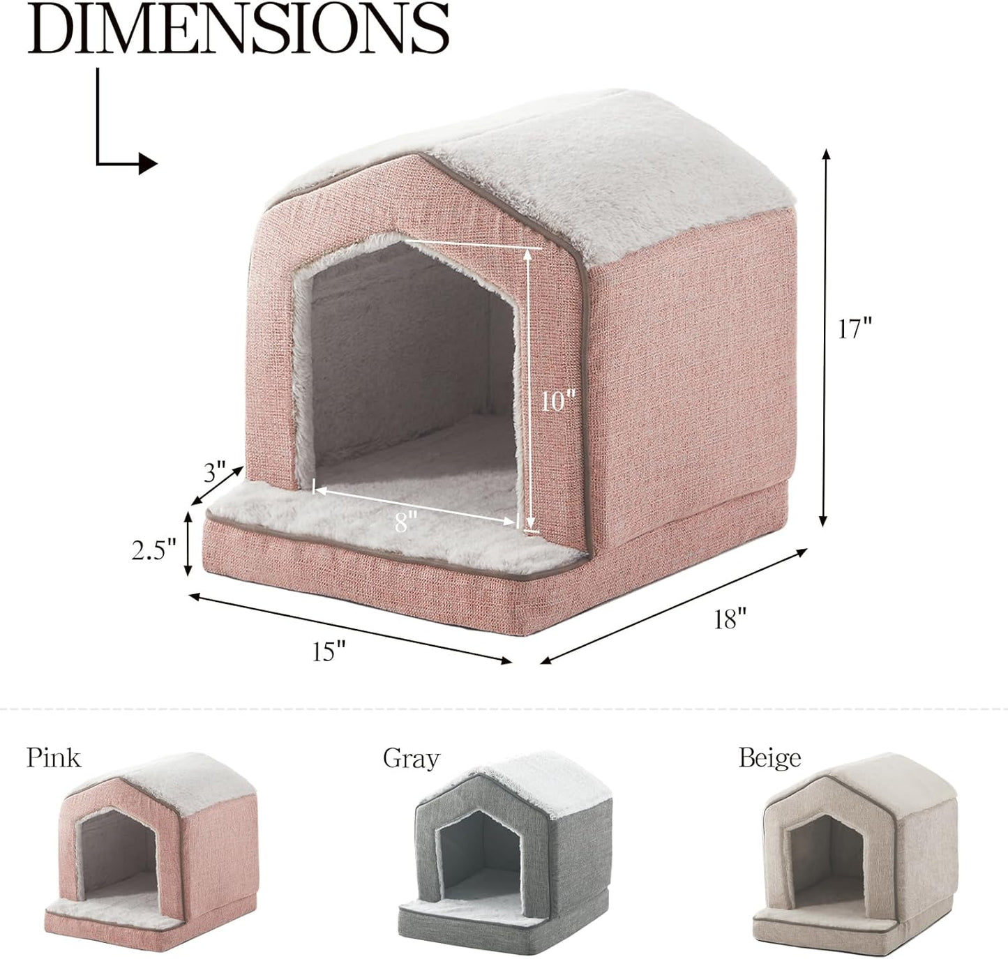 Orthopedic Cat House for Indoor Cats,Small Dogs,Super Soft Cat Bed Cave,Condos, Cubes,Cat Hideaway,Covered,Cat Bed for Kitty Small Medium Large Pet (Pink, 18" L x 15" W x 17" Th)