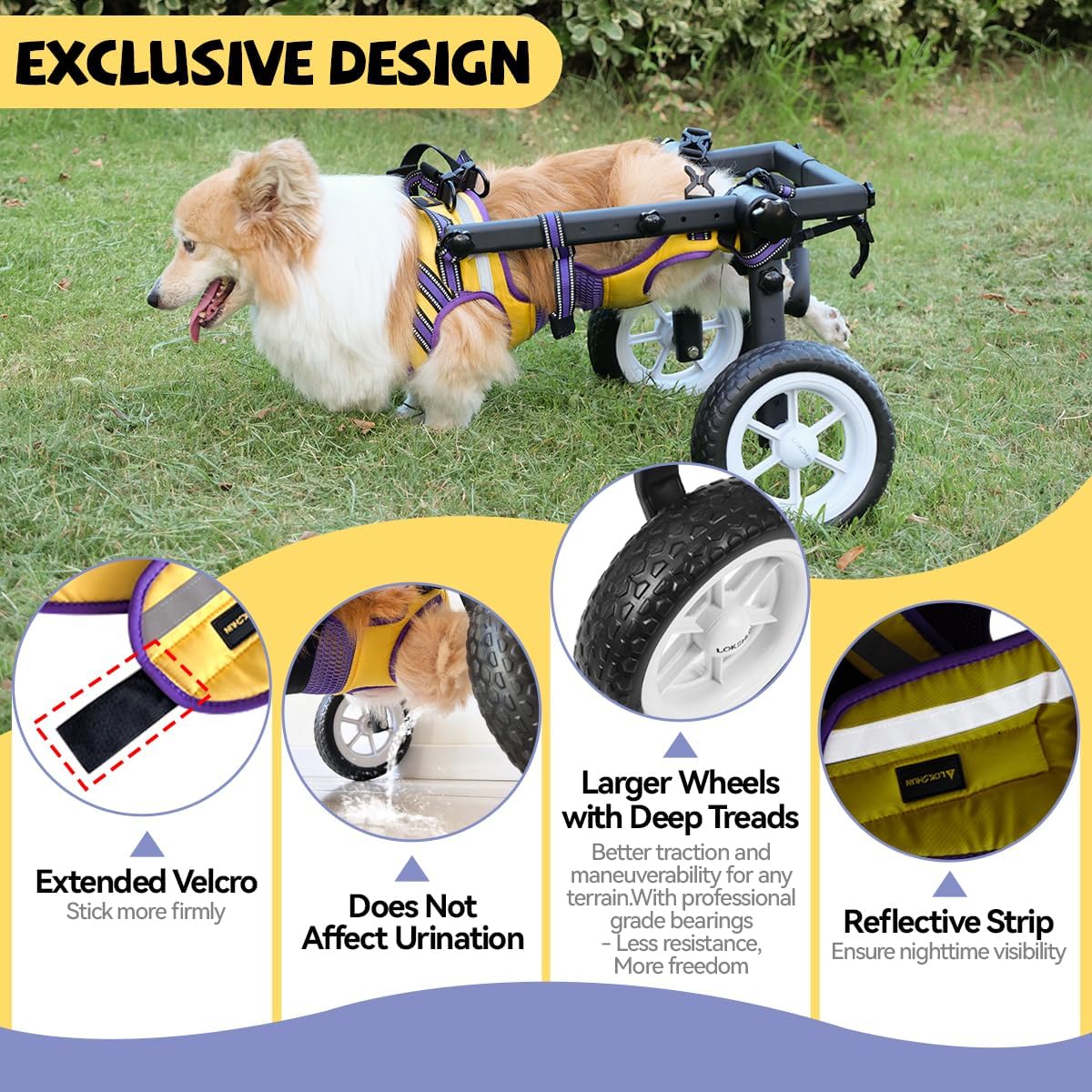Dog Wheelchair for Back Legs Small, Newly Wheelchair for Small/Medium Dogs, Adjustable Dog Carts with Wheels for Disabled Hind Legs, with Leash, Angle-Adjustable All-Terrain Wheels - M