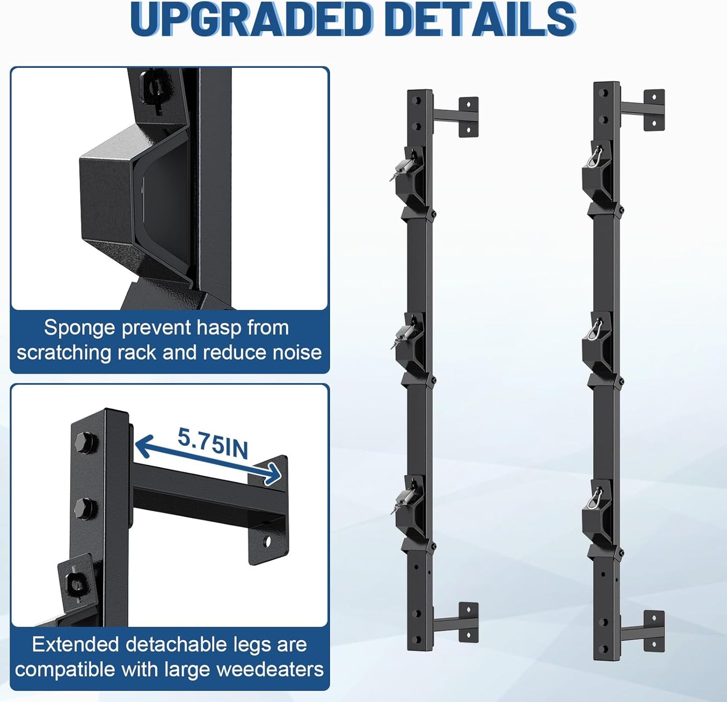 Weed Eater Rack for Enclosed Trailer with Locks, 3 Place Weedeater Rack for Open/Enclosed Trailers Spring Hasp Trimmer Rack 360° Sponge Pad Enclosed Trailer Accessories Lawn Care Equipment