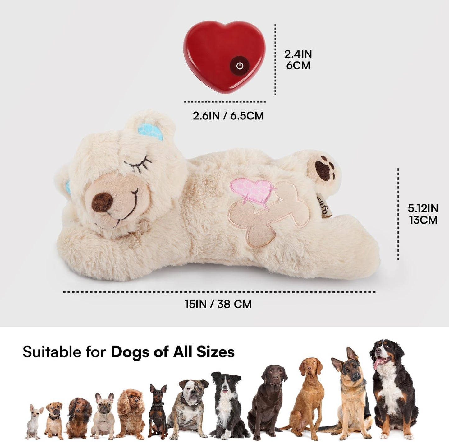 ALL FOR PAWS Heartbeat Puppy for Dogs, Dog Anxiety Relief and Sleep Aid Toy, Comfort Stuffed Animal Dog Toys for Behavioral Training,Plush Heart Beat Snuggling Bear with Warm Bag for Small Large Dogs