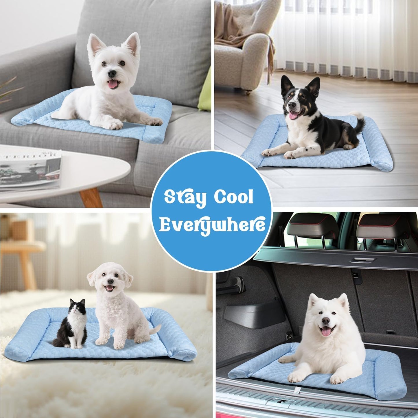 Dog Mat - Thicken Pad for Small Dog & Cat, Ultra-Comfortable & Machine Washable | Foldable Design Mat for Dogs, Crates & Indoor Use (Blue, 24''*14'')