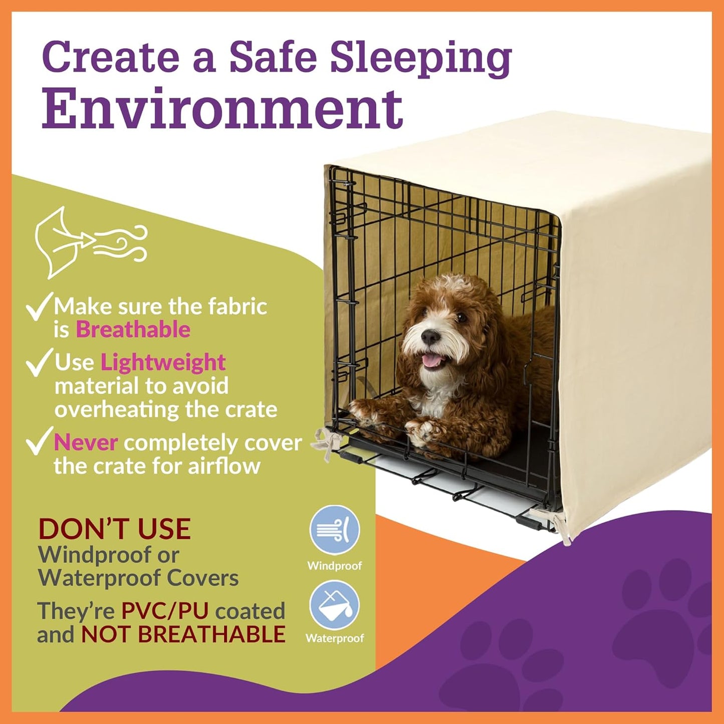Pet Dreams Dog Crate Cover - Breathable Fabric Kennel Topper for Double-Door Crates, Fits iCrate Dog Cages 18, 24, 30, 36, 42, 48 Inches (Khaki, X Large, 42")