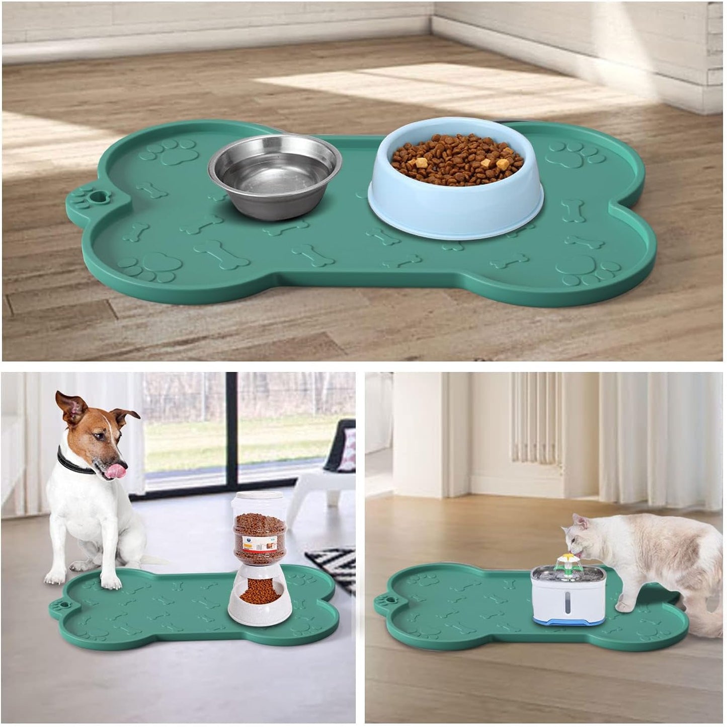 Cat Feeding Mat, Silicone Waterproof Cat Food Mat for Feeder and Fountain,Dog Cat Bowl Mat with Raised Edge Puppy Kitten Feeding Mats