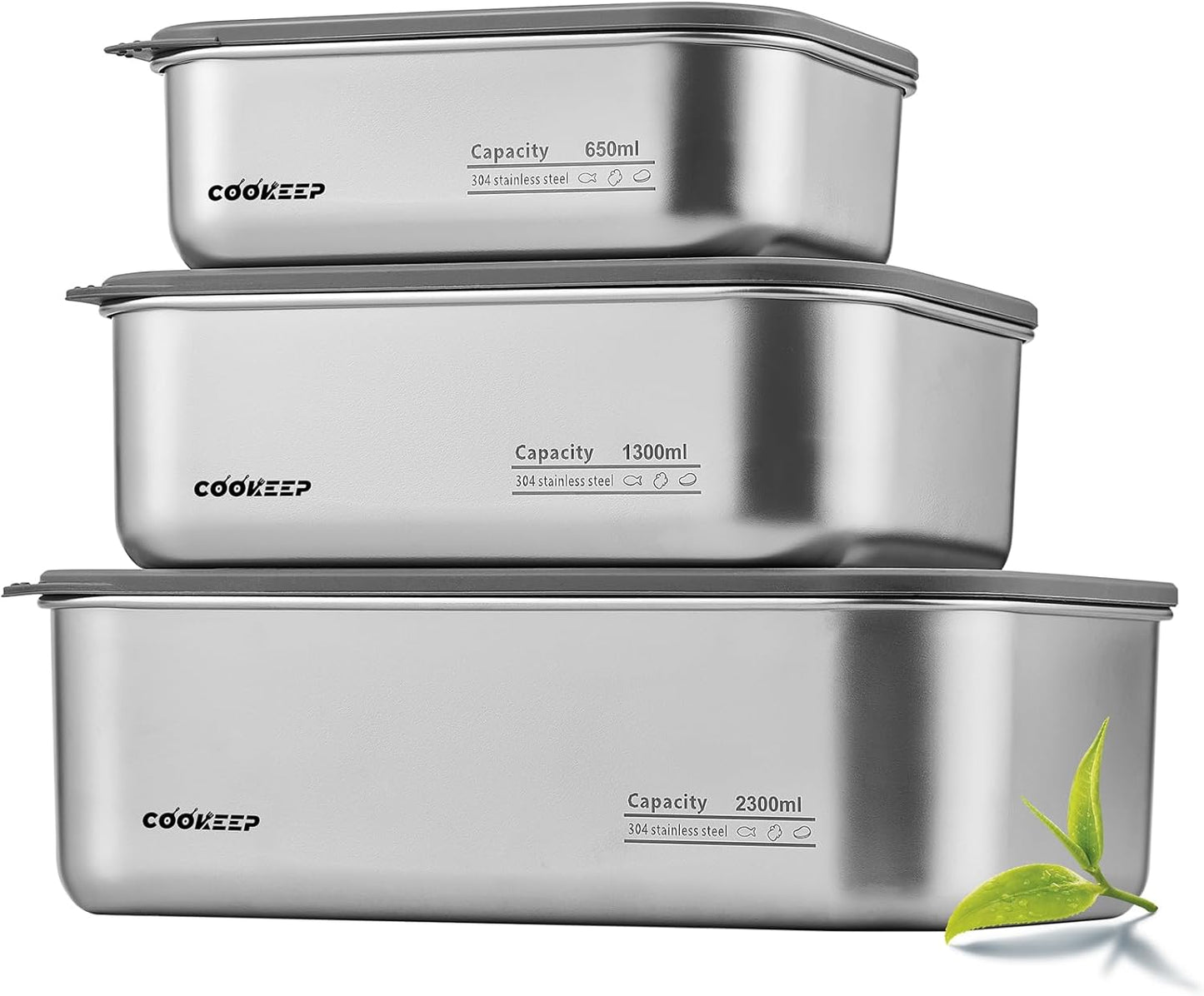 3 pcs Stainless steel food storage containers With lids，metal food storage containers with lids， lunch box，Easy Clean,Airtight & Leakproof for kitchen storage，Dishwasher safe (22oz+44oz+77oz)