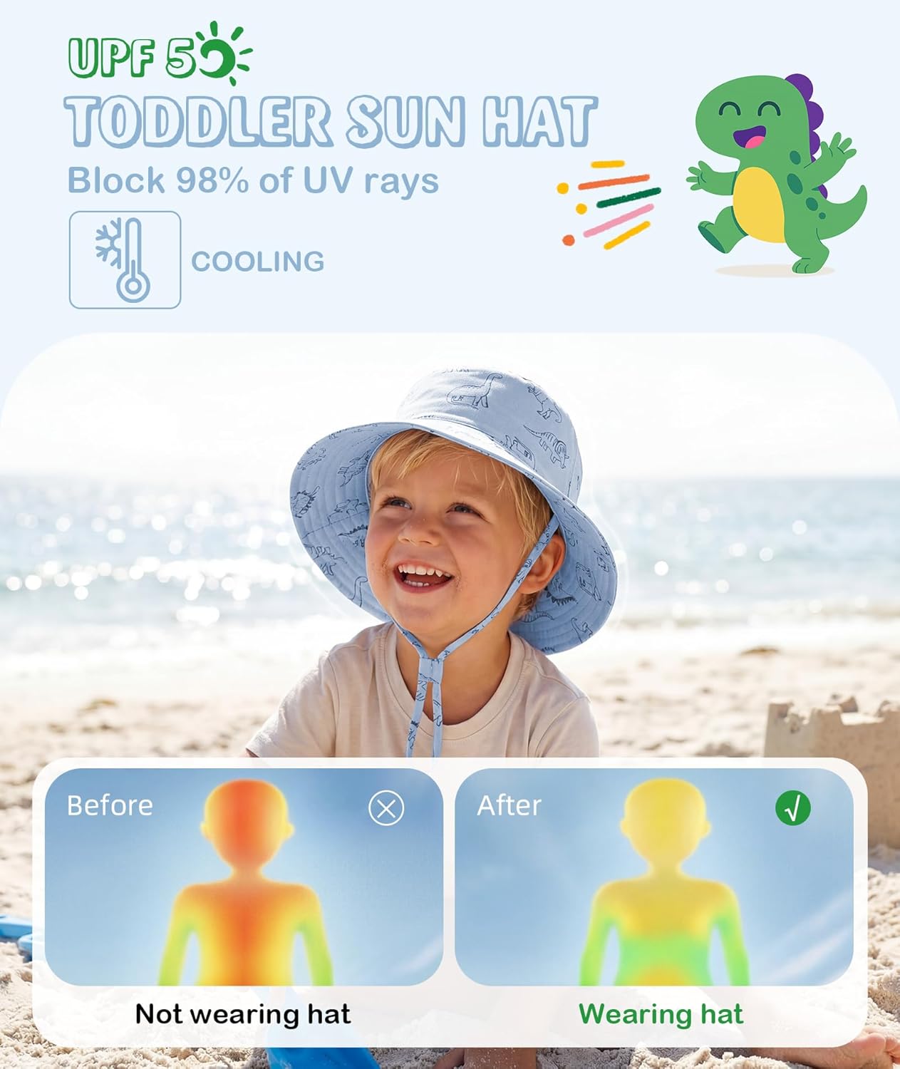 Toddler Kids Sun Hat Summer Outdoor Toddler Bucket Hats UPF 50+ for Boys Girls Adjustable Beach Hats with Wide Brim 0-8 Years