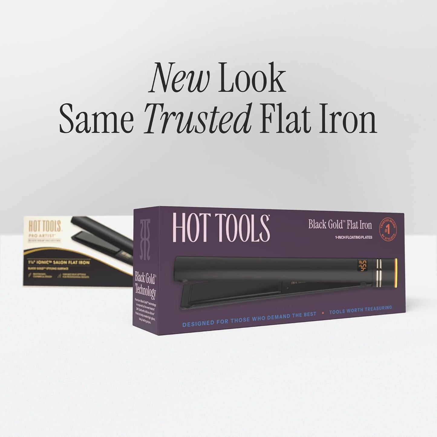 HOT TOOLS Black Gold Ionic 1 1/4 Inch Flat Iron, Use as Straightener for Sleek Straight Hair or Use Rounded Edges for Shiny Curls and Waves, Stylist-Preferred