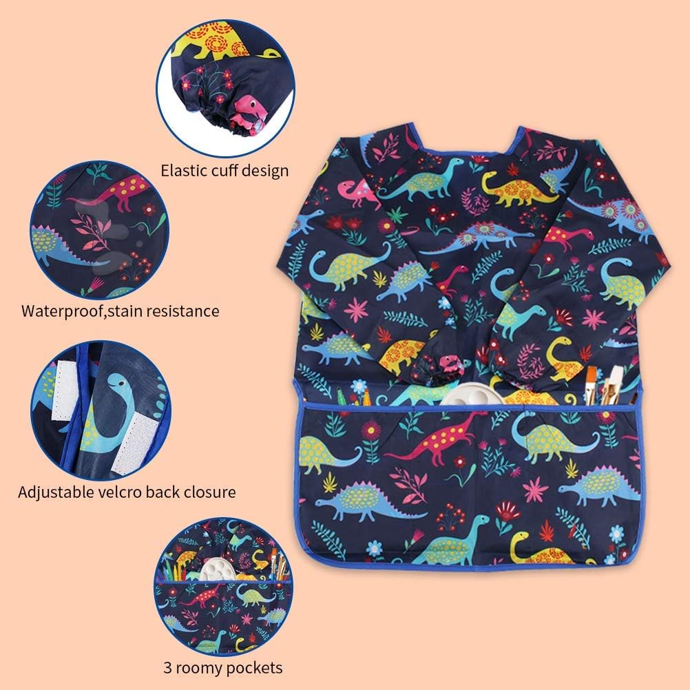 CUBACO Kids Painting Apron, 2pcs Waterproof Art Smocks For Child 3-8 Years, Kids Smocks for Painting Aprons with Long Sleeve
