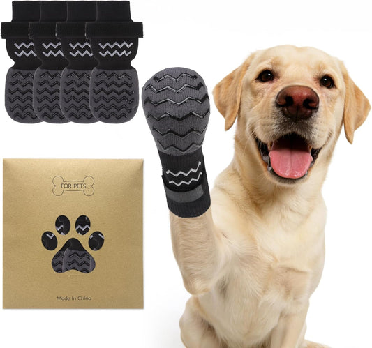 Dog Socks Shoes to Prevent Licking Paws for Hardwood Floors, Pet Booties for Hot Pavement with Grip Traction Control, Winter Boots & Paw Protectors for Small Medium Large Senior Dogs,Black M
