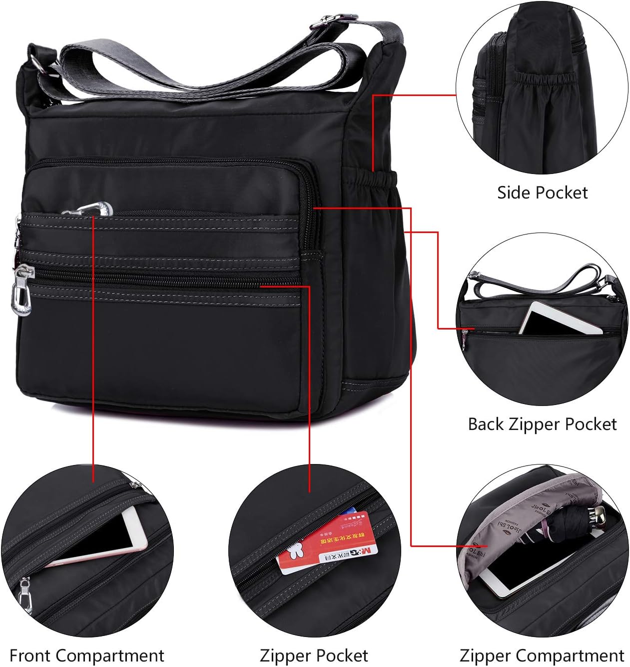 NOTAG Crossbody Bag for Women Waterproof Shoulder Bag Messenger Bag Casual Nylon Purse Handbag