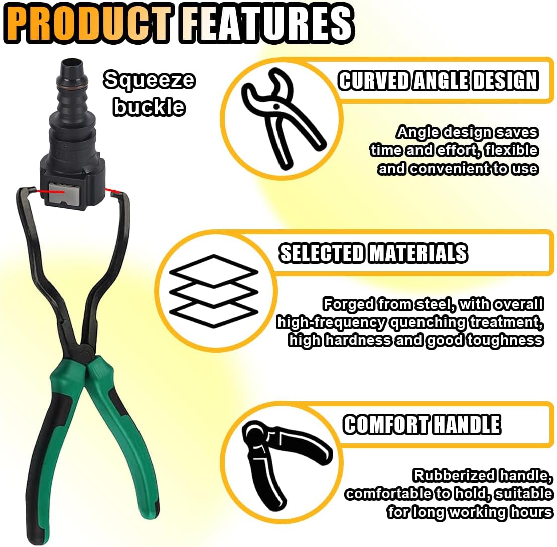 Fuel Line Plier, Quick Disconnect Release Removal Tool, Petrol Hose Pipe Clamp Clip with Handle, Universal Fuel Line Clip Removal Plier, Pipe Clip Repair Tool for Most Cars (Green)