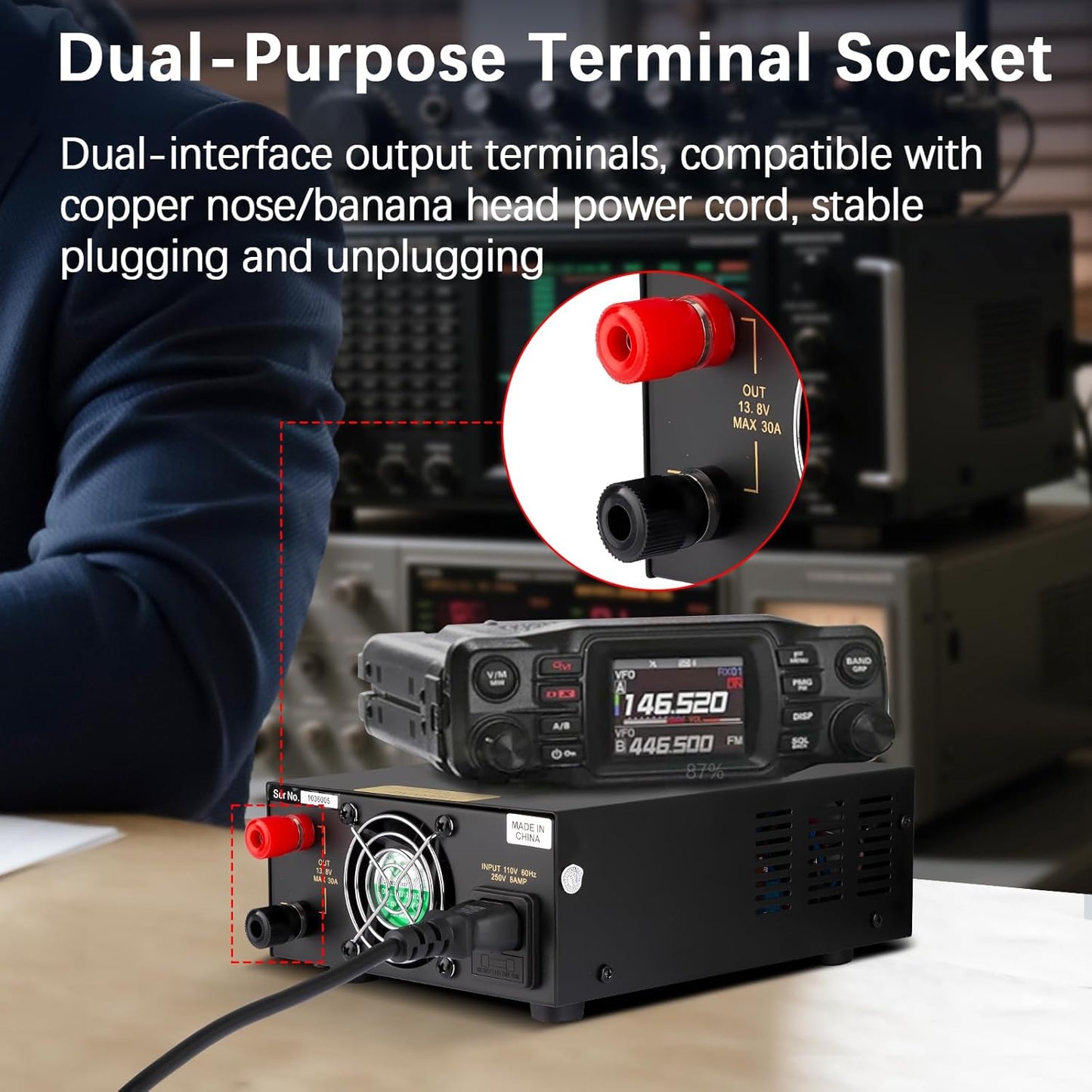 13.8V 30A DC Power Supply for Ham Radio,Regulated Bench Power Supply with Noise Offset,Analog Lab AC to DC Switching Converter,Cigarette Plug Socket,Powering CB VHF UHF HAM Amateur Radio
