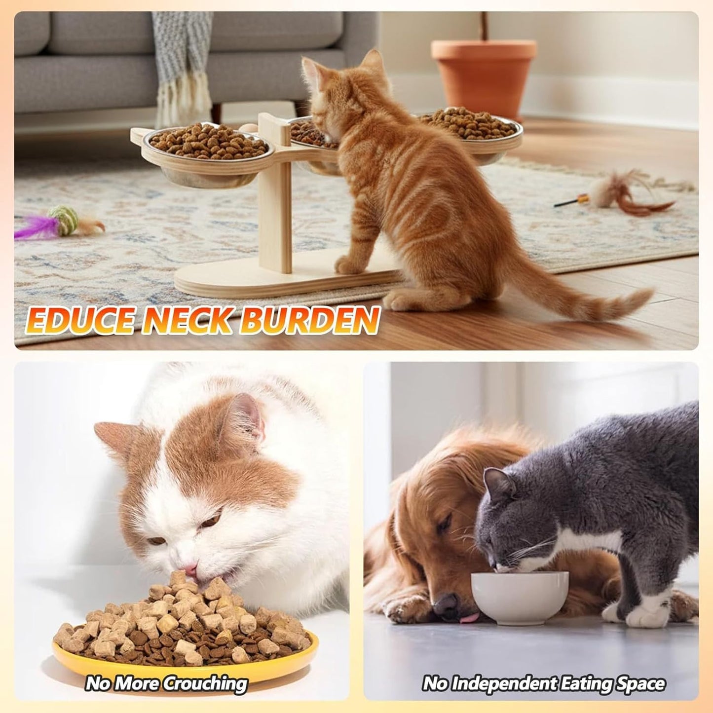 Dog Bowls Elevated - Tilted Wooden Stand, Cat Bowl Stand Feeding Station, Ergonomic Pet Supplies, Easy Clean Non Slip Design, for Kitten Puppy Small Medium Breed Feeding Indoor Outdoor