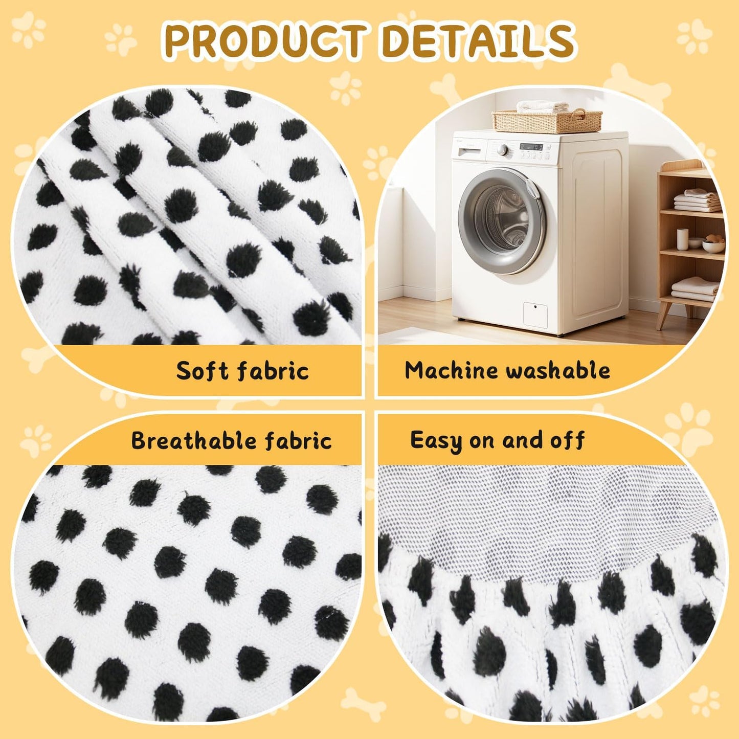 Washable Dog Bed Covers Round Replacement Dog Bed Covers, White 45 Inch Waterproof Sofa Cover with Dot Print Design for Medium & Large Pet Beds, Cover Only