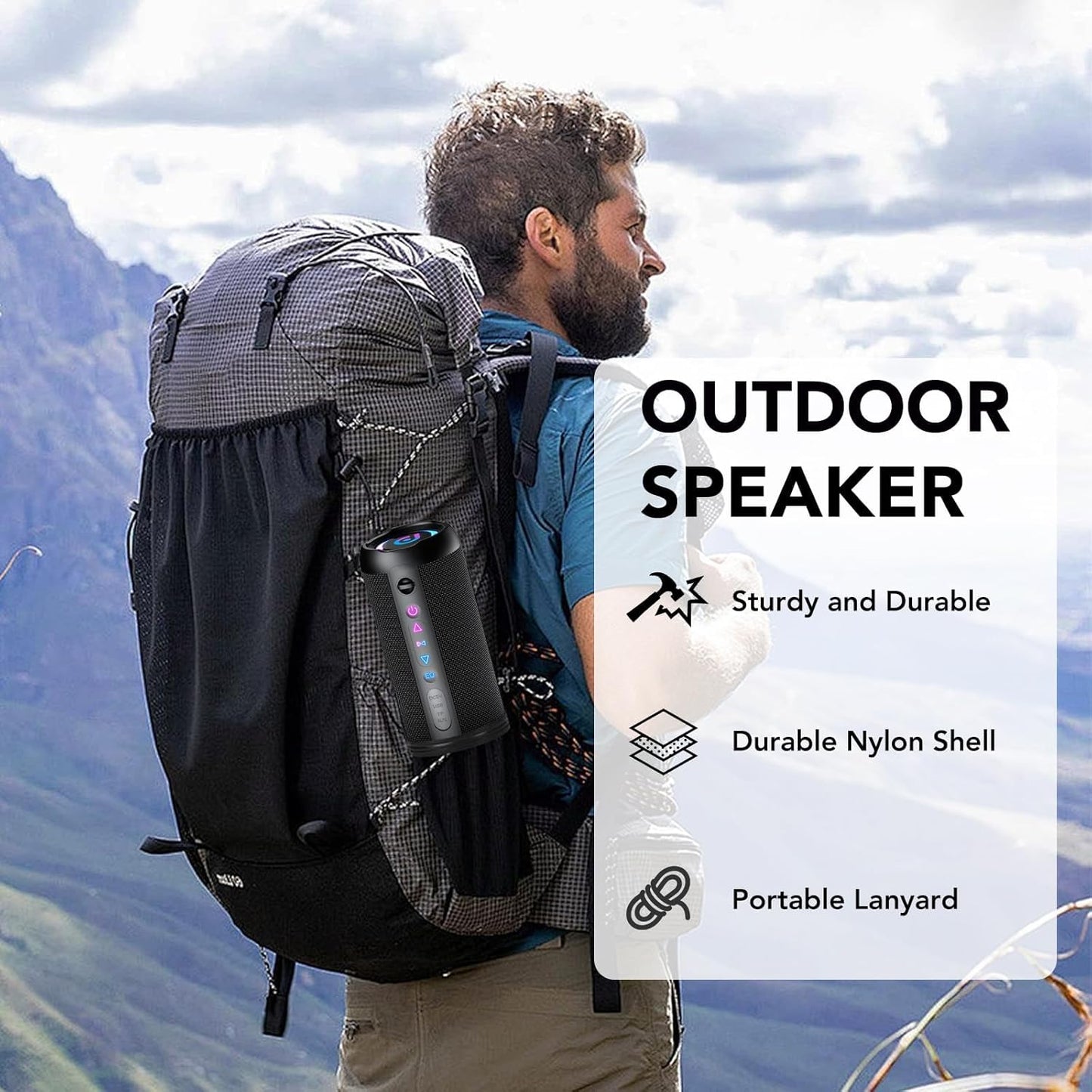 Portable Bluetooth Speaker, Bluetooth 5.4 Speaker, 30W Dual Speaker, 2.0 Channel, Deep Bass, 30H Playtime, Colorful RGB Lights, IPX7 Waterproof, TWS pairing for Outdoor/Home/Party/Travel, Gift Ideas