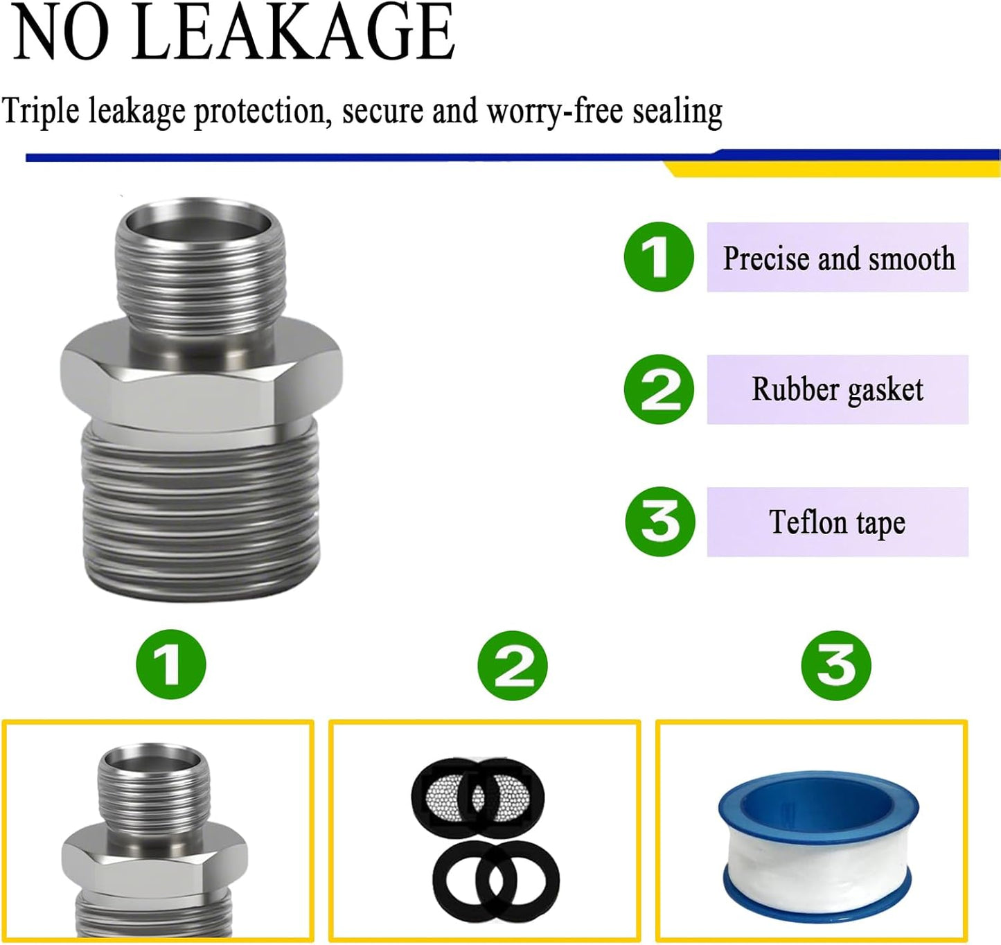 1/2 to 3/8 Water Line Adapter, Brass Compression reducer faucet fitting, 3/8 Male to 1/2 Male Water Hose Adapter for RV Kitchen, Pipe Connector with Teflon Tape and Filter gasket (2-Pack)